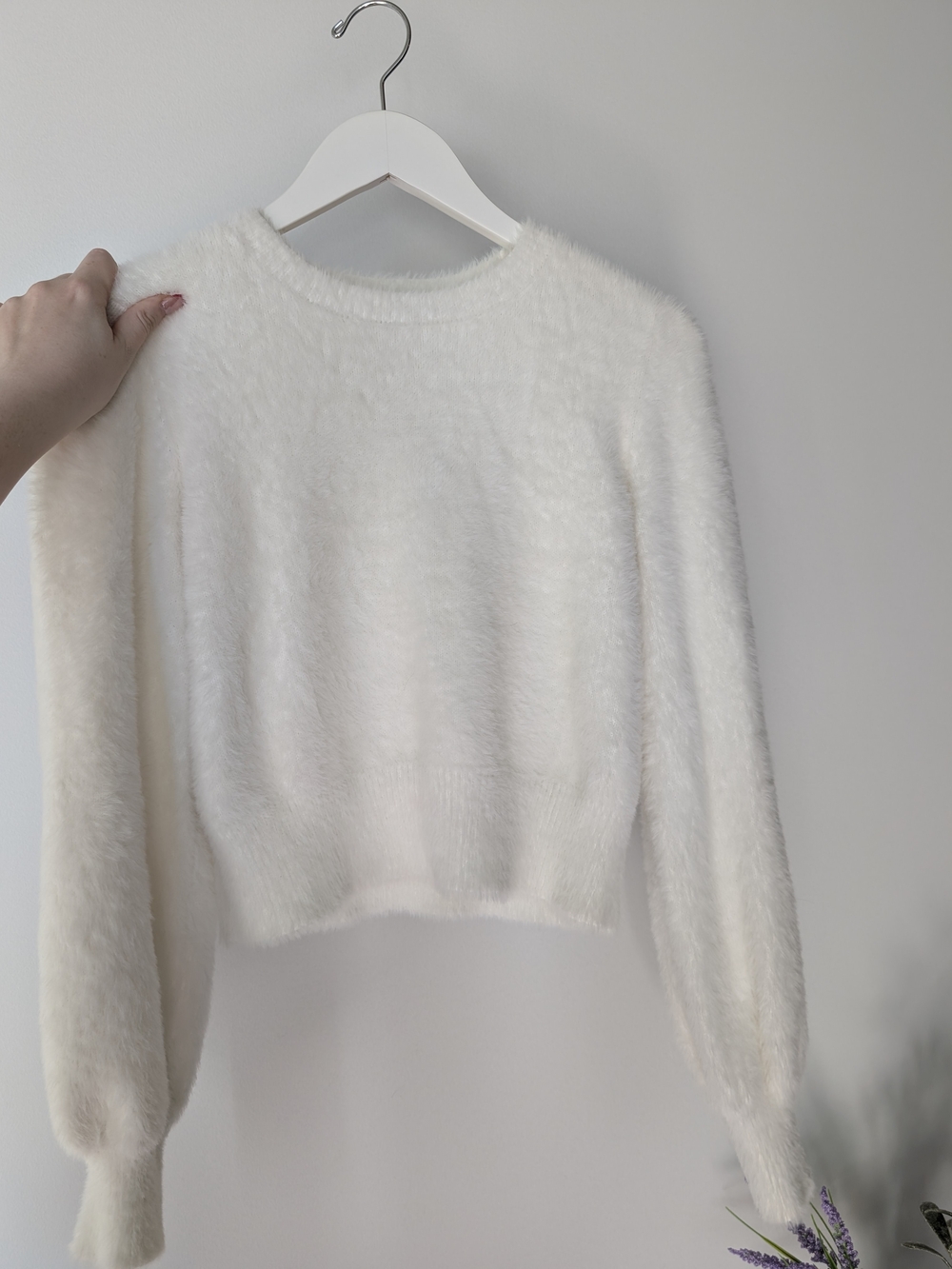 Sunday Best White Cream Fuzzy Crewneck Sweater